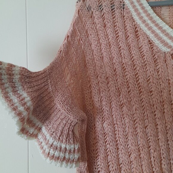 Nylon Apparel Size M/L Short Sleeve Stretch Sheer Crochet Cover Up Relaxed Fit - Picture 4 of 8